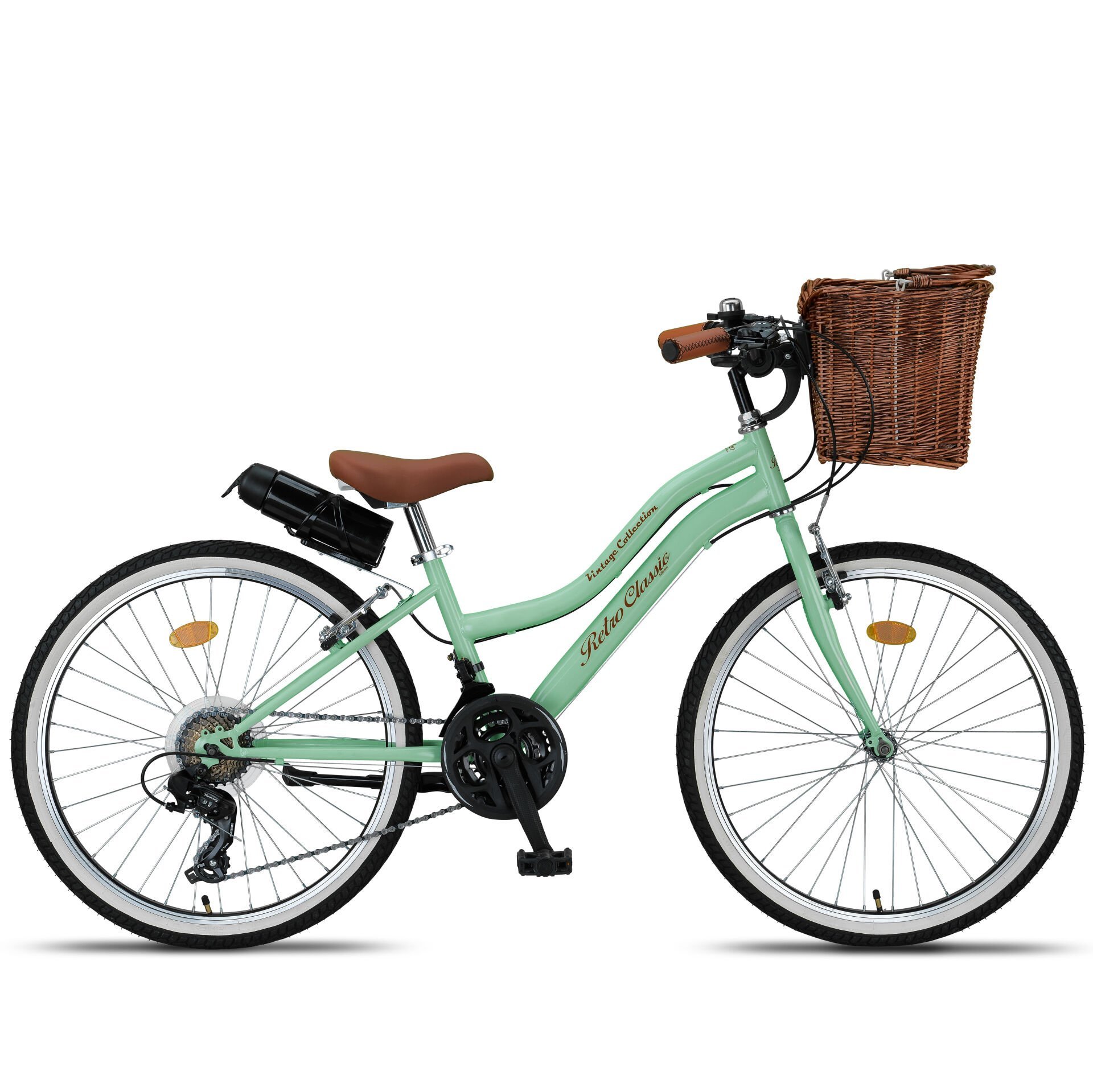 Trendbisiklet Retro Classic 24 Jant 21 Vites SHIMANO, Kadın Bisikleti Mint Yeşili-Kahve