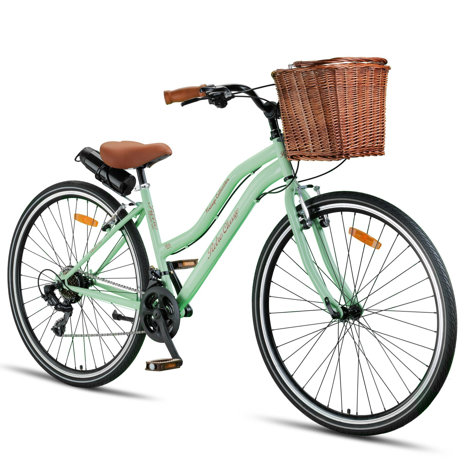 Trendbisiklet Retro Classic 26 Jant 21 Vites SHIMANO Bisiklet, Mint Yeşili-Kahve