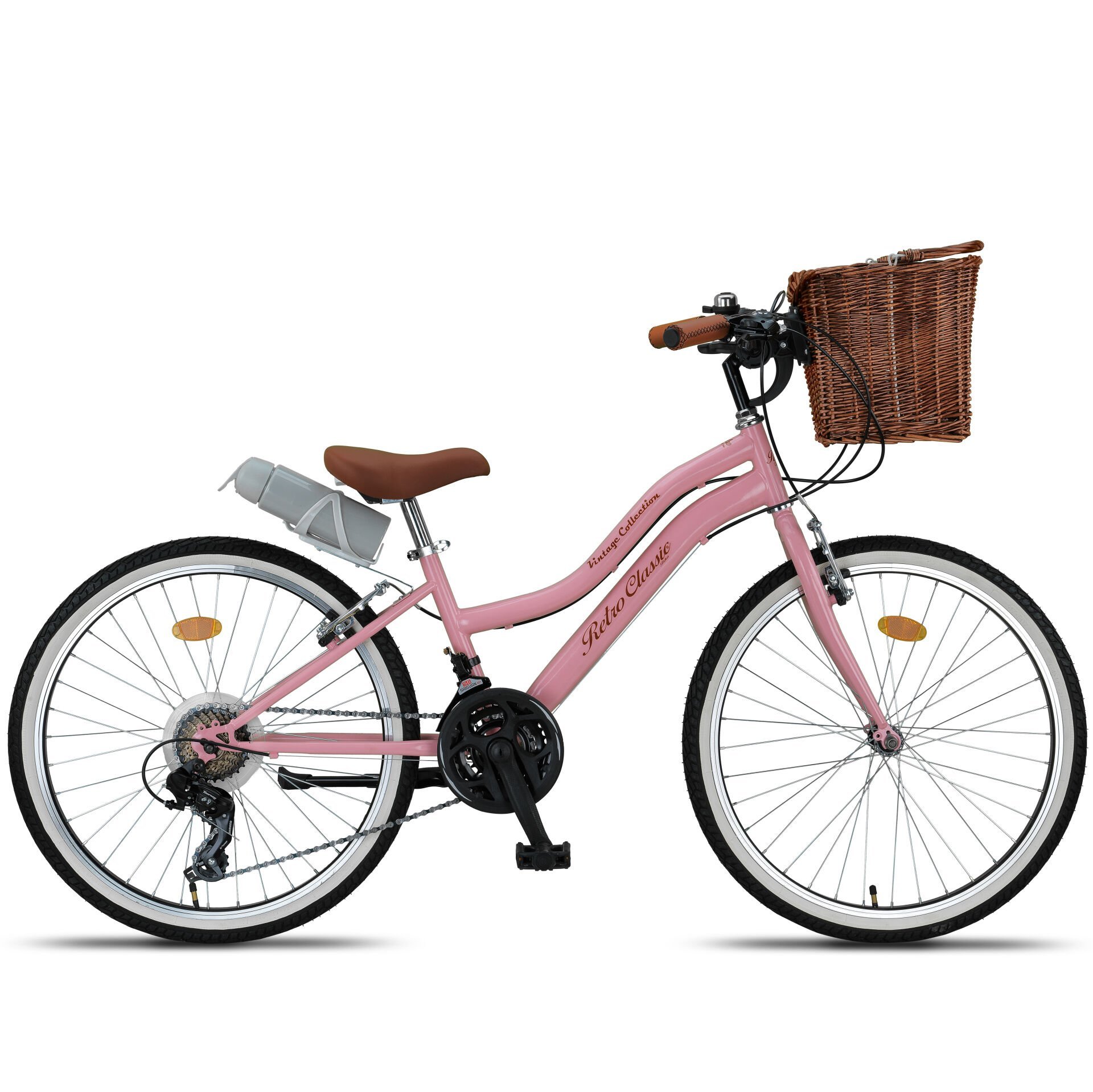Trendbisiklet Retro Classic 24 Jant 21 Vites SHIMANO, Kadın Bisikleti Pembe-Kahve