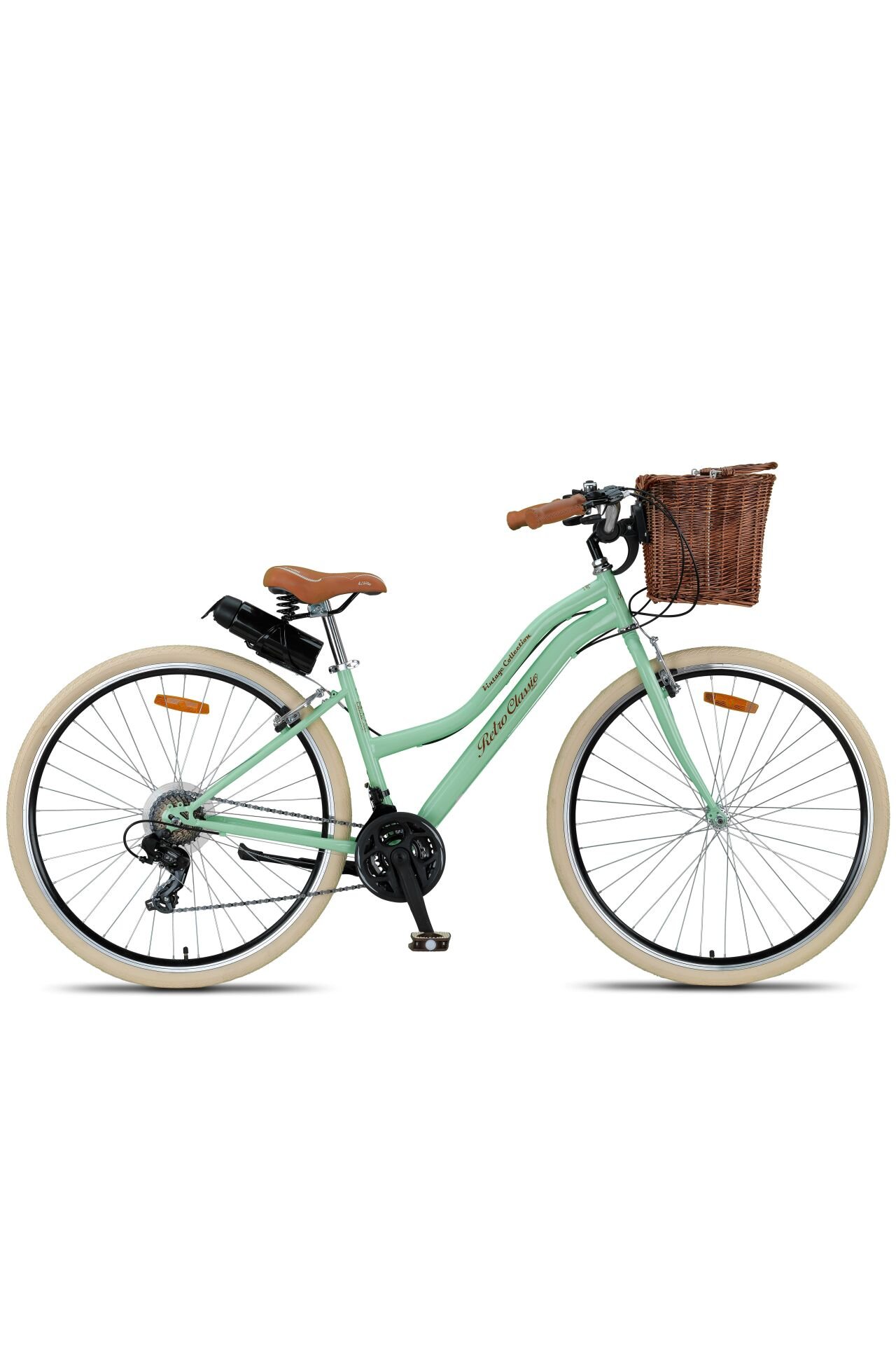 Retro Classic 28 Jant 21 Vites SHIMANO Bisiklet, Şehir Bisikleti, Vintage Classic Bisiklet Mint Yeşili-Krem