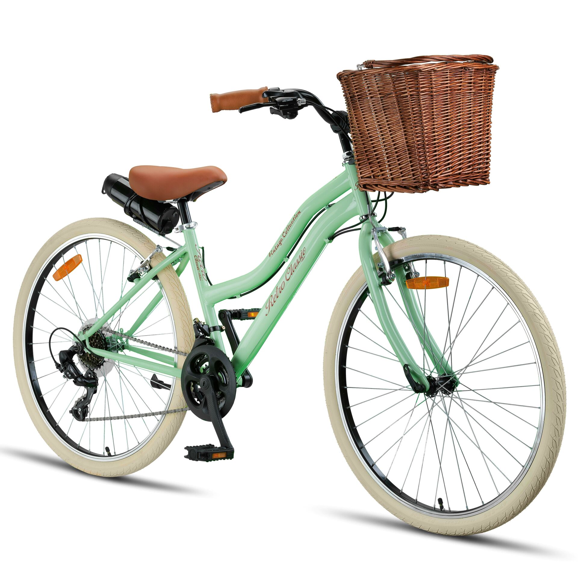 Retro Classic 28 Jant 21 Vites SHIMANO Bisiklet, Şehir Bisikleti, Vintage Classic Bisiklet Mint Yeşili-Krem