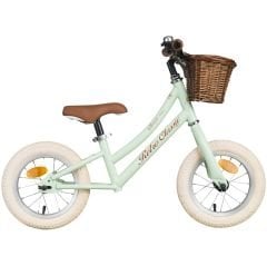 Trendbisiklet Retro Classic, Vintage Denge bisikleti, 12 jant, İlk Bisiklet, Hasır Sepet, Deri Elcik YEŞİL-KAHVERENGİ-KREM