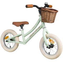 Trendbisiklet Retro Classic, Vintage Denge bisikleti, 12 jant, İlk Bisiklet, Hasır Sepet, Deri Elcik YEŞİL-KAHVERENGİ-KREM
