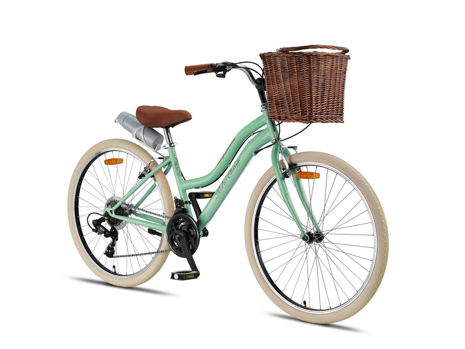Retro Classic 26 Jant 21 Vites SHIMANO Bisiklet, Şehir Bisikleti, Vintage Classic Bisiklet Mint Yeşili-Krem
