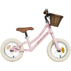 Trendbisiklet Retro Classic, Vintage Denge bisikleti, 12 jant, İlk Bisiklet, Hasır Sepet, Deri Elcik PEMBE-KAHVERENGİ-KREM