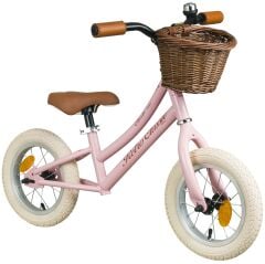 Trendbisiklet Retro Classic, Vintage Denge bisikleti, 12 jant, İlk Bisiklet, Hasır Sepet, Deri Elcik PEMBE-KAHVERENGİ-KREM