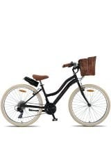 Retro Classic 26 Jant Bisiklet, Shimano 21 Vites, Hasır Sepetli Vintage Şehir Bisikleti, Krem Lastik