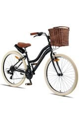 Retro Classic 26 Jant Bisiklet, Shimano 21 Vites, Hasır Sepetli Vintage Şehir Bisikleti, Krem Lastik