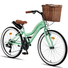 Trendbisiklet Retro Classic 24 Jant 21 Vites SHIMANO, Kadın Bisikleti Mint Yeşili-Kahve
