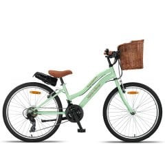 Trendbisiklet Retro Classic 24 Jant 21 Vites SHIMANO, Kadın Bisikleti Mint Yeşili-Kahve