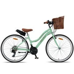 Trendbisiklet Retro Classic 26 Jant 21 Vites SHIMANO Bisiklet, Mint Yeşili-Kahve