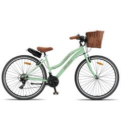 Trendbisiklet Retro Classic 26 Jant 21 Vites SHIMANO Bisiklet, Mint Yeşili-Kahve