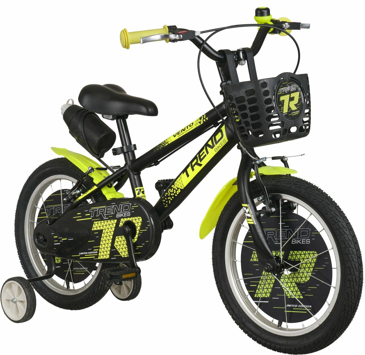 Trendbisiklet Vento 16 Jant 4-6 Yaş Çocuk Bisikleti Siyah-Neon Sarı