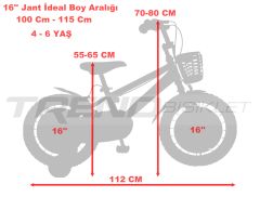 Trendbisiklet Vento 16 Jant 4-6 Yaş Çocuk Bisikleti Siyah-Kırmızı