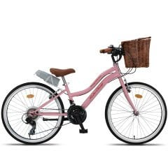 Trendbisiklet Retro Classic 24 Jant 21 Vites SHIMANO, Kadın Bisikleti Pembe-Kahve