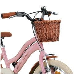 Retro Classic Özel Seri, Hasır Örme Sepetli, Deri Elcikli 16 Jant Çocuk Bisikleti, 4-6 Yaş Çocuk Bisikleti (95-115cm), Unisex Pembe