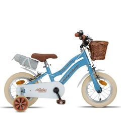 Retro Classic Özel Seri, Hasır Örme Sepetli, Deri Elcikli 12 Jant Çocuk Bisikleti, 2-4 Yaş Çocuk Bisikleti (80-95cm), Unisex Açık Mavi