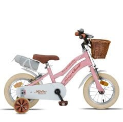 Retro Classic Özel Seri, Hasır Örme Sepetli, Deri Elcikli 12 Jant Çocuk Bisikleti, 2-4 Yaş Çocuk Bisikleti (80-95cm), Unisex Pembe