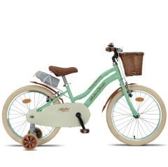 Retro Classic Özel Seri, Hasır Örme Sepetli, Deri Elcikli 20 Jant Çocuk Bisikleti, 6-9 Yaş Çocuk Bisikleti (115-135cm), Unisex Mint Yeşili