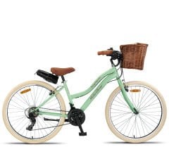 Retro Classic 28 Jant 21 Vites SHIMANO Bisiklet, Şehir Bisikleti, Vintage Classic Bisiklet Mint Yeşili-Krem