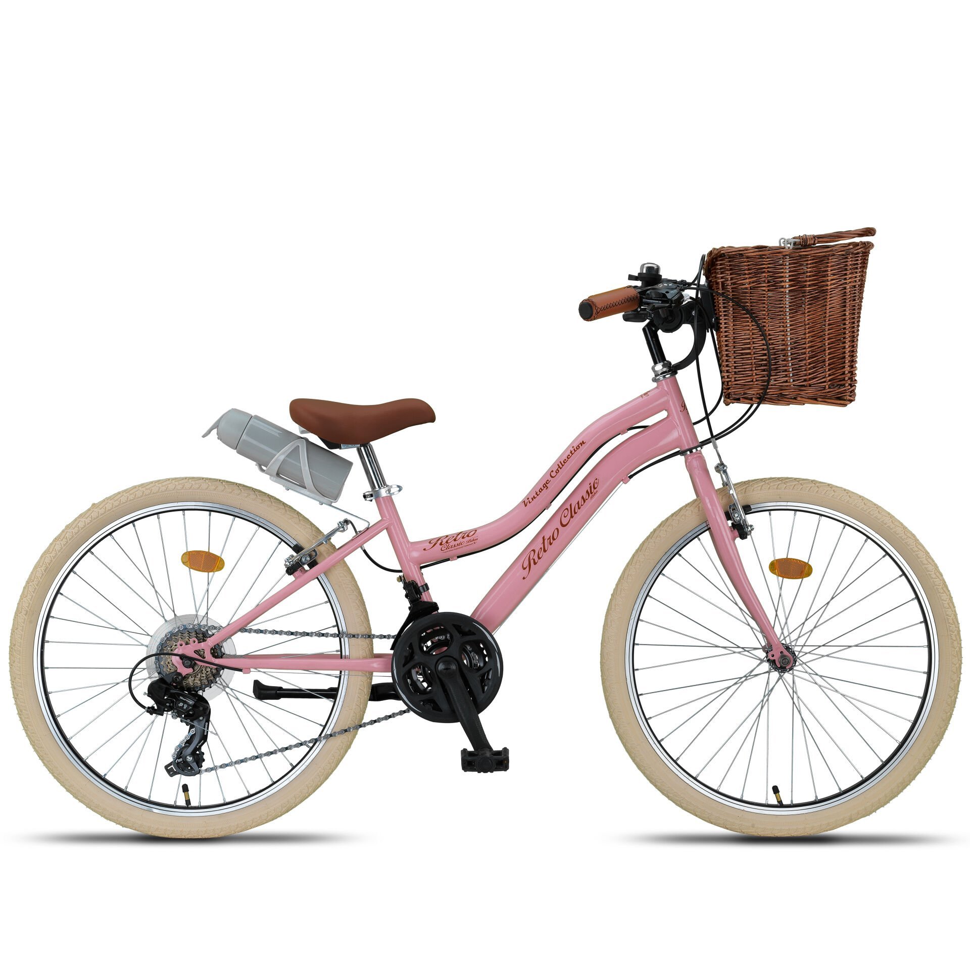 Retro Classic 24 Jant 21 Vites SHIMANO Bisiklet, Şehir Bisikleti, Vintage Classic Bisiklet Pembe-Krem