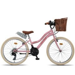 Retro Classic 24 Jant 21 Vites SHIMANO Bisiklet, Şehir Bisikleti, Vintage Classic Bisiklet Pembe-Krem