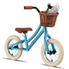 Trendbisiklet Retro Classic, Vintage Denge bisikleti, 12 jant, İlk Bisiklet, Hasır Sepet, Deri Elcik